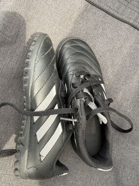 adidas Black Kids Soccer Turf Sneakers with White Stripes